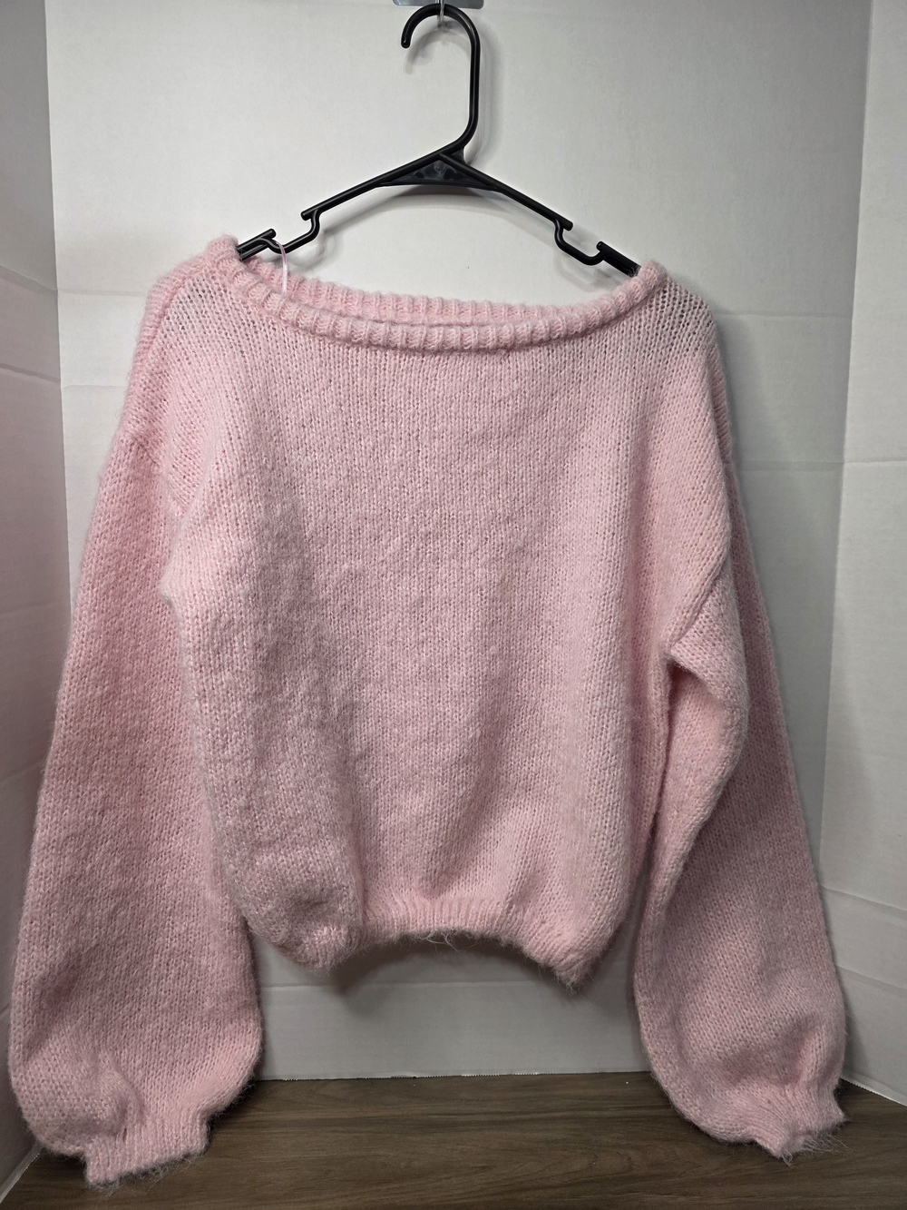 Garage Off-the-Shoulder Cozy Pink Knit Sweater
